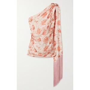 Mother Of Pearl 2-4 pink orange floral one shoulder satin fringe top